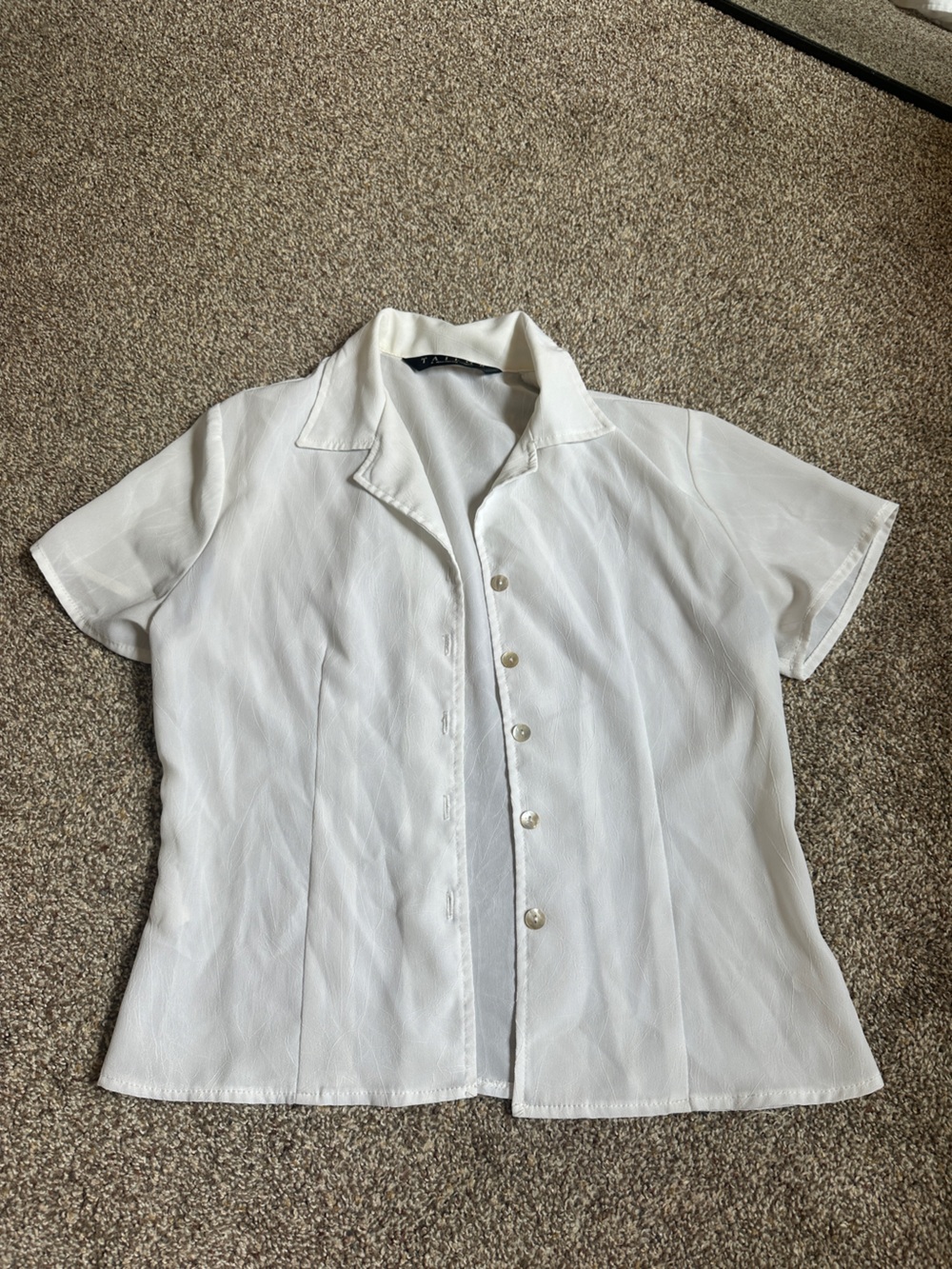 White Short-Sleeve Button-Up Shirt